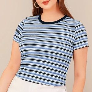 Plus Rib-knit Striped Tee